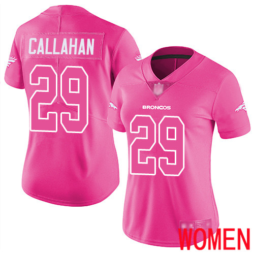 Women Denver Broncos #29 Bryce Callahan Limited Pink Rush Fashion Football NFL Jersey